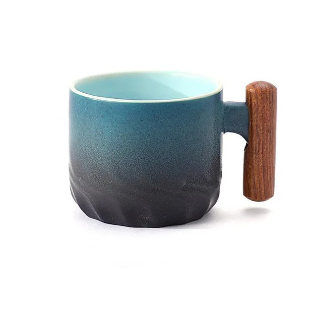 Caneca Café Espresso 70 ml em Cerâmica com Cabo de Madeira – Design Artesanal, Alta Qualidade