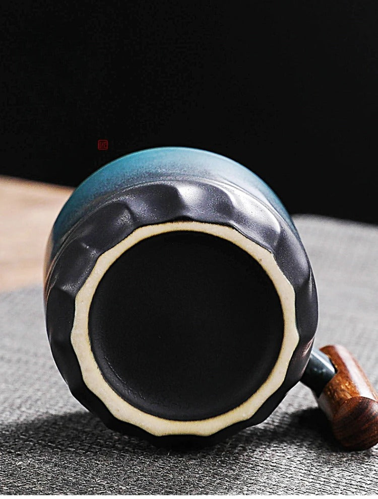 Caneca Café Espresso 70 ml em Cerâmica com Cabo de Madeira – Design Artesanal, Alta Qualidade