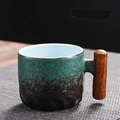 Caneca Café Espresso 70 ml em Cerâmica com Cabo de Madeira – Design Artesanal, Alta Qualidade