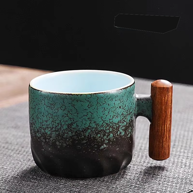 Caneca Café Espresso 70 ml em Cerâmica com Cabo de Madeira – Design Artesanal, Alta Qualidade