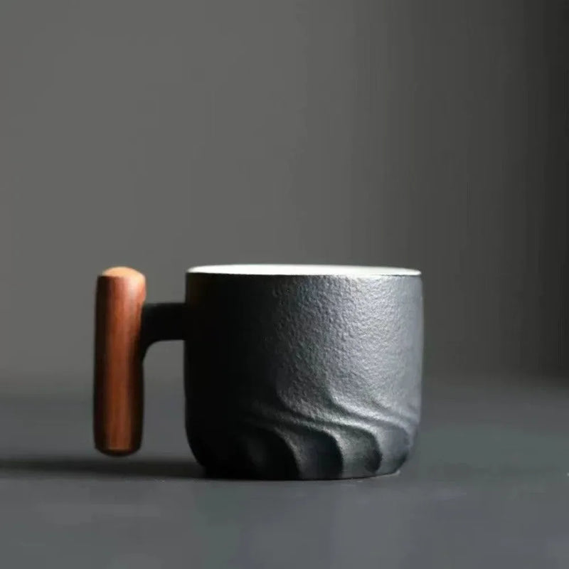 Caneca Café Espresso 70 ml em Cerâmica com Cabo de Madeira – Design Artesanal, Alta Qualidade