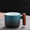 Caneca Café Espresso 70 ml em Cerâmica com Cabo de Madeira – Design Artesanal, Alta Qualidade