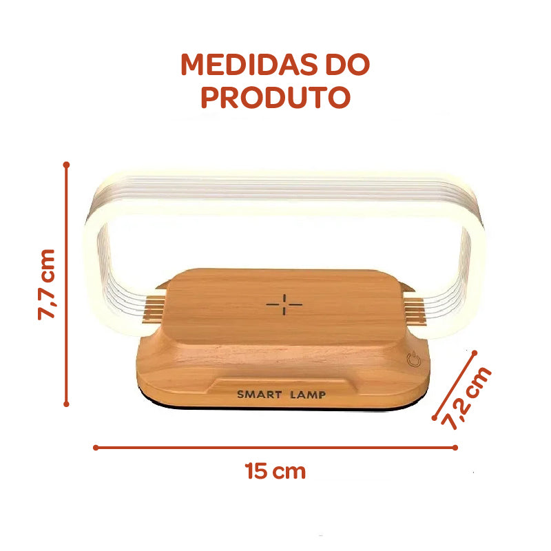 Luminária Mesa LED 3 Níveis DE Brilho + Carregador Wireless 10W (Qi) + Carregamento USB