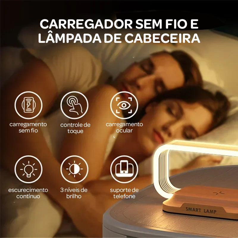 Luminária Mesa LED 3 Níveis DE Brilho + Carregador Wireless 10W (Qi) + Carregamento USB