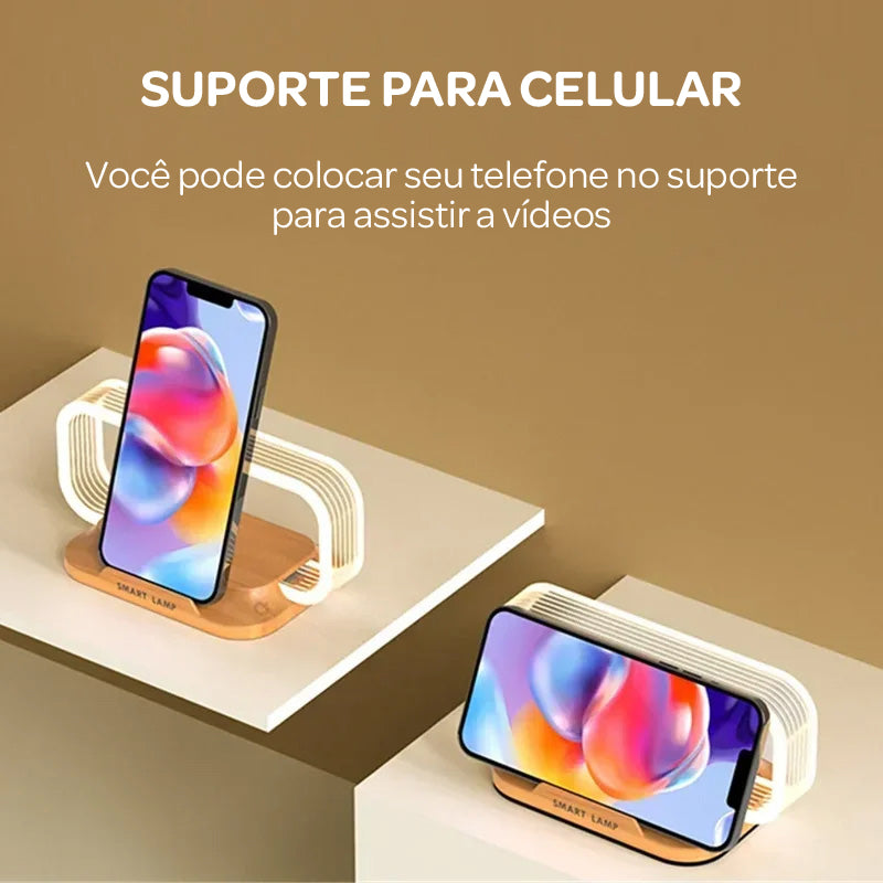 Luminária Mesa LED 3 Níveis DE Brilho + Carregador Wireless 10W (Qi) + Carregamento USB