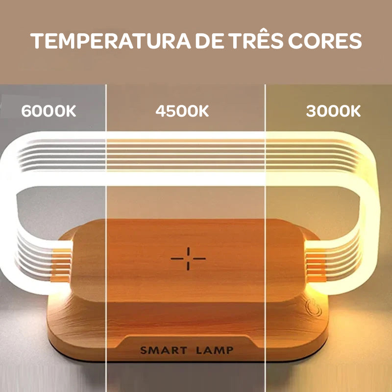 Luminária Mesa LED 3 Níveis DE Brilho + Carregador Wireless 10W (Qi) + Carregamento USB