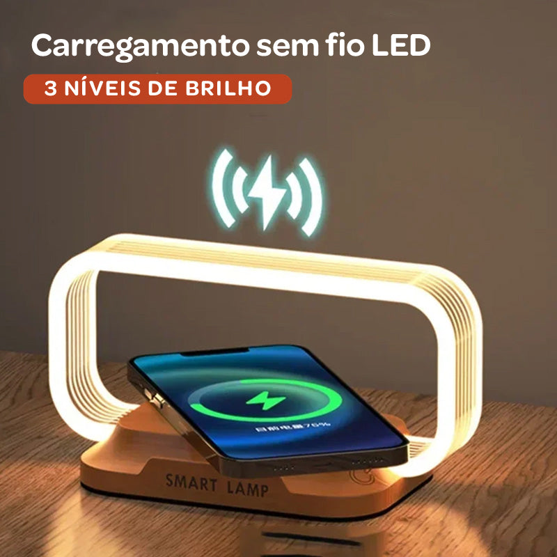 Luminária Mesa LED 3 Níveis DE Brilho + Carregador Wireless 10W (Qi) + Carregamento USB