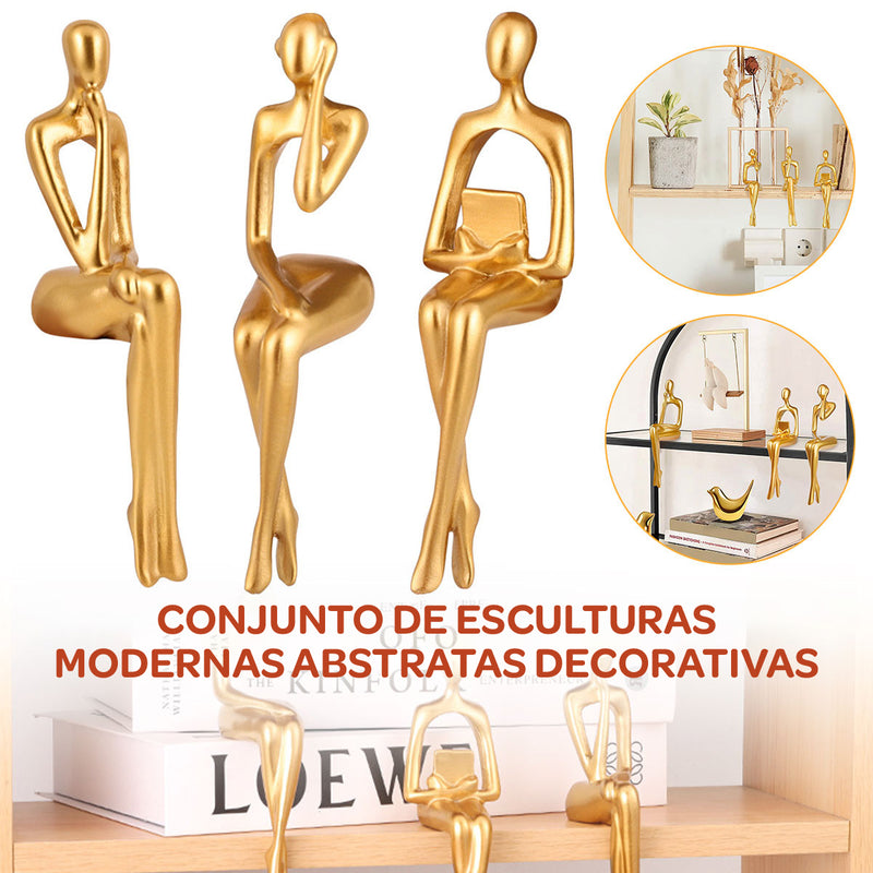 Conjunto 3 Esculturas Modernas Abstratas Decorativas – Arte em Resina de Alta Qualidade para Sala, Escritório ou Presente Sofisticado