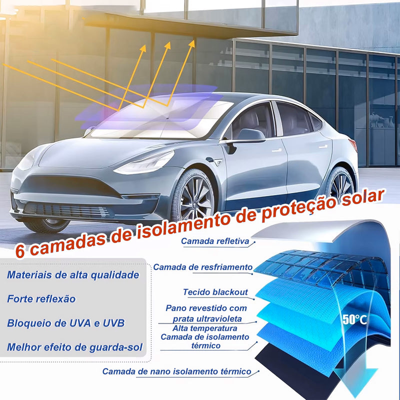 Guarda-Sol para Parabrisa de Carro - Proteção UV - Reduz Calor Interno - Dobrável Tipo Guarda-Chuva