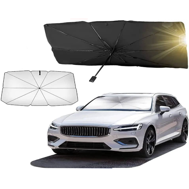 Guarda-Sol para Parabrisa de Carro - Proteção UV - Reduz Calor Interno - Dobrável Tipo Guarda-Chuva