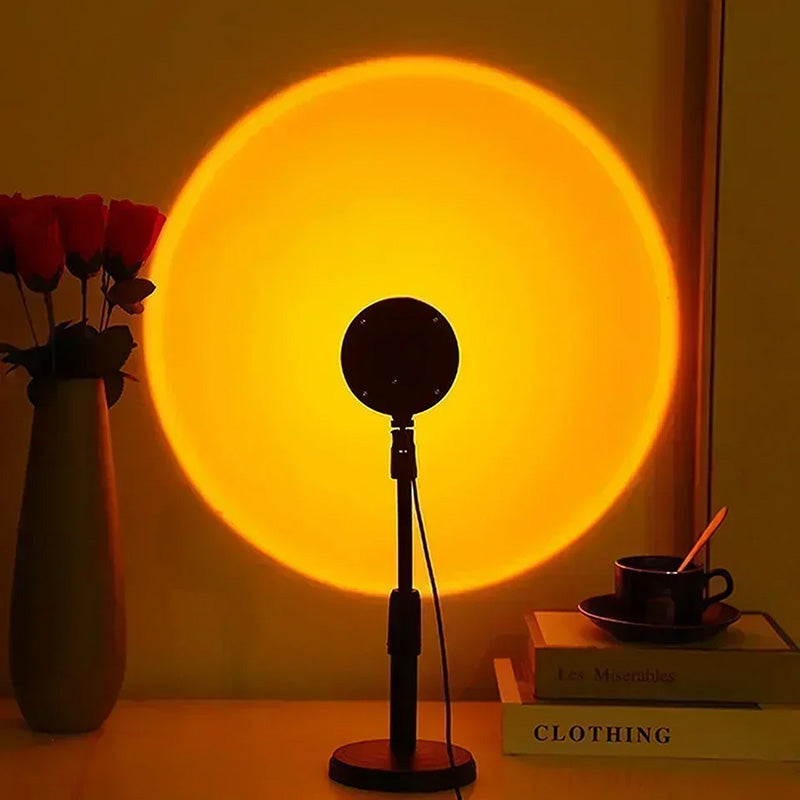 Luminária Sunset LED Giratória – 16 Cores, 4 Modos, Controle Remoto para Fotos & Decoração