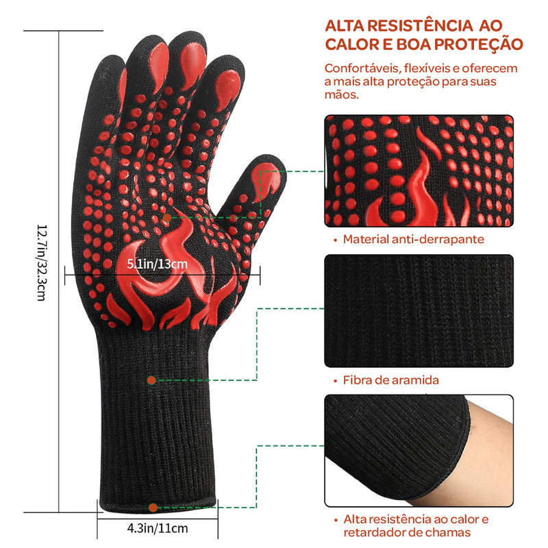 Luvas Resistentes a Altas Temperaturas – Proteção Térmica, Antideslizantes e Multiuso para Cozinha, Churrasco e Indústria