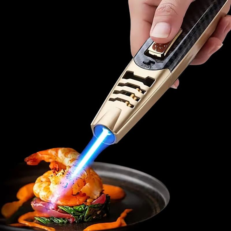 Maçarico Portátil Recarregável – Chama Ajustável, À Prova de Vento, Ideal para Culinária, Churrasco e Narguilé