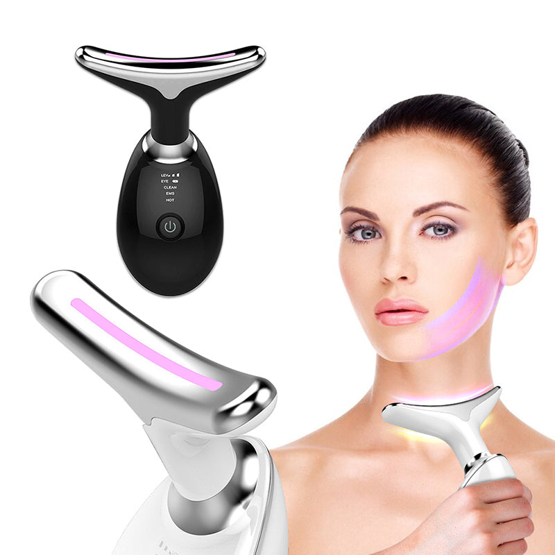 Massageador Facial e de Pescoço 7 em 1 com Luz LED – Rejuvenescimento, Lifting e Terapia de Calor