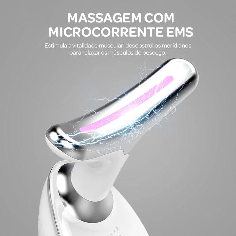 Massageador Facial e de Pescoço 7 em 1 com Luz LED – Rejuvenescimento, Lifting e Terapia de Calor