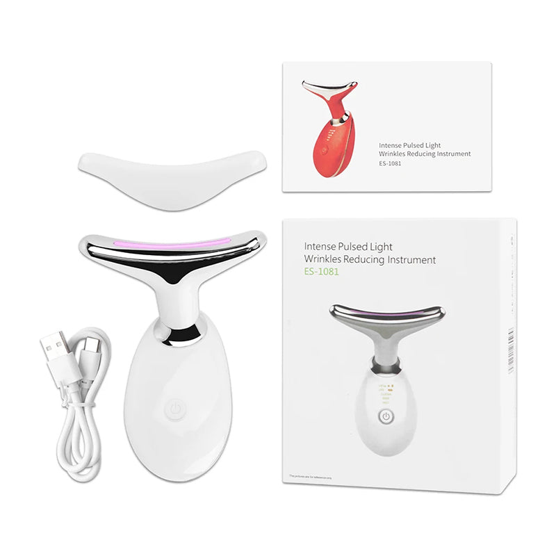 Massageador Facial e de Pescoço 7 em 1 com Luz LED – Rejuvenescimento, Lifting e Terapia de Calor