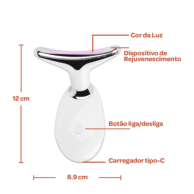 Massageador Facial e de Pescoço 7 em 1 com Luz LED – Rejuvenescimento, Lifting e Terapia de Calor