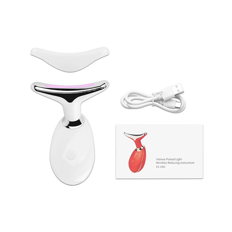 Massageador Facial e de Pescoço 7 em 1 com Luz LED – Rejuvenescimento, Lifting e Terapia de Calor