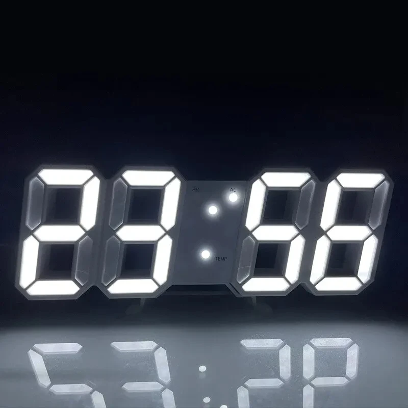 Relógio Digital de Parede LED 3D - Despertador Moderno com Alarme e Termômetro