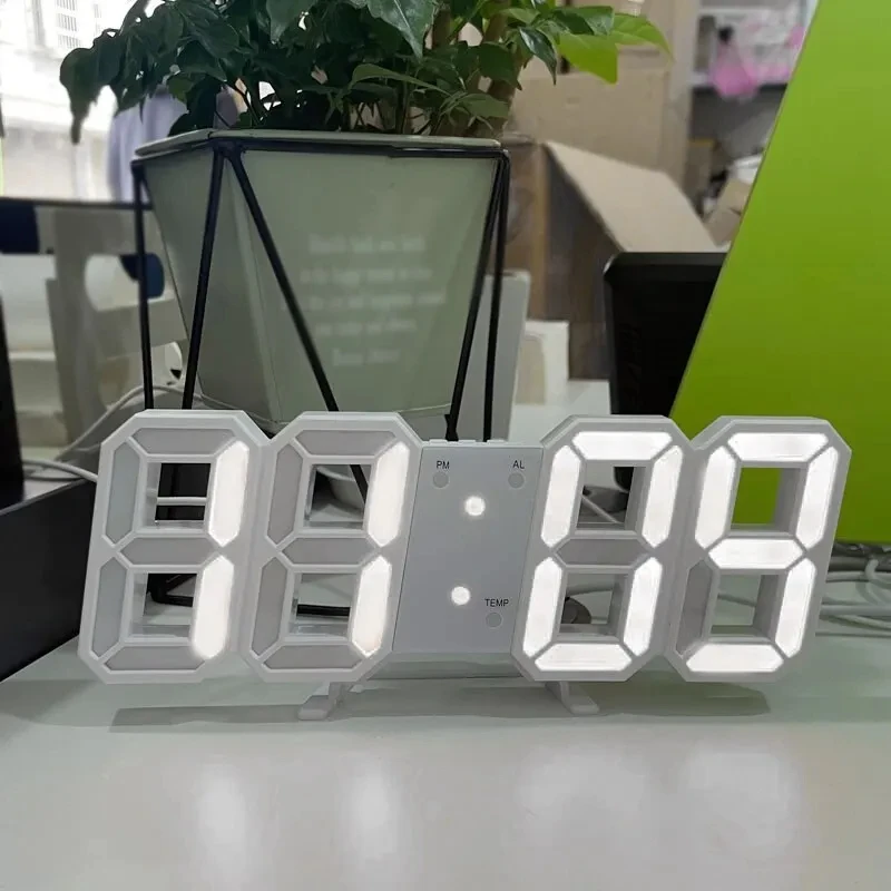 Relógio Digital de Parede LED 3D - Despertador Moderno com Alarme e Termômetro