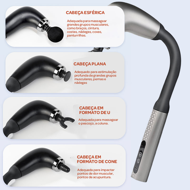 Pistola Massageadora Inteligente – Longo Alcance, 4 Pontas, Vibração Leve a Moderada para Relaxamento Corporal