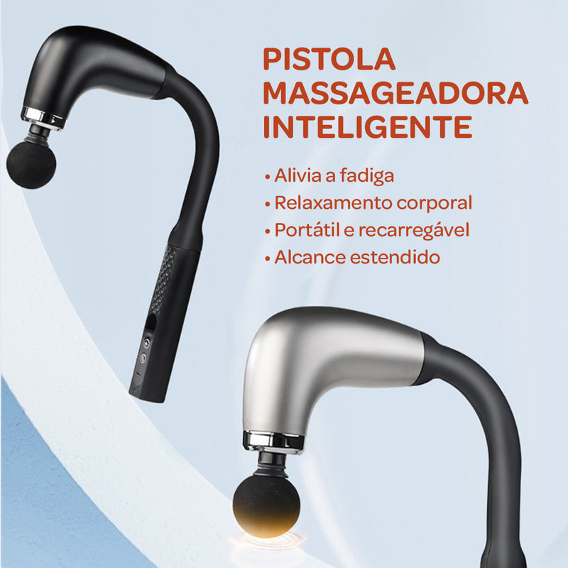 Pistola Massageadora Inteligente – Longo Alcance, 4 Pontas, Vibração Leve a Moderada para Relaxamento Corporal