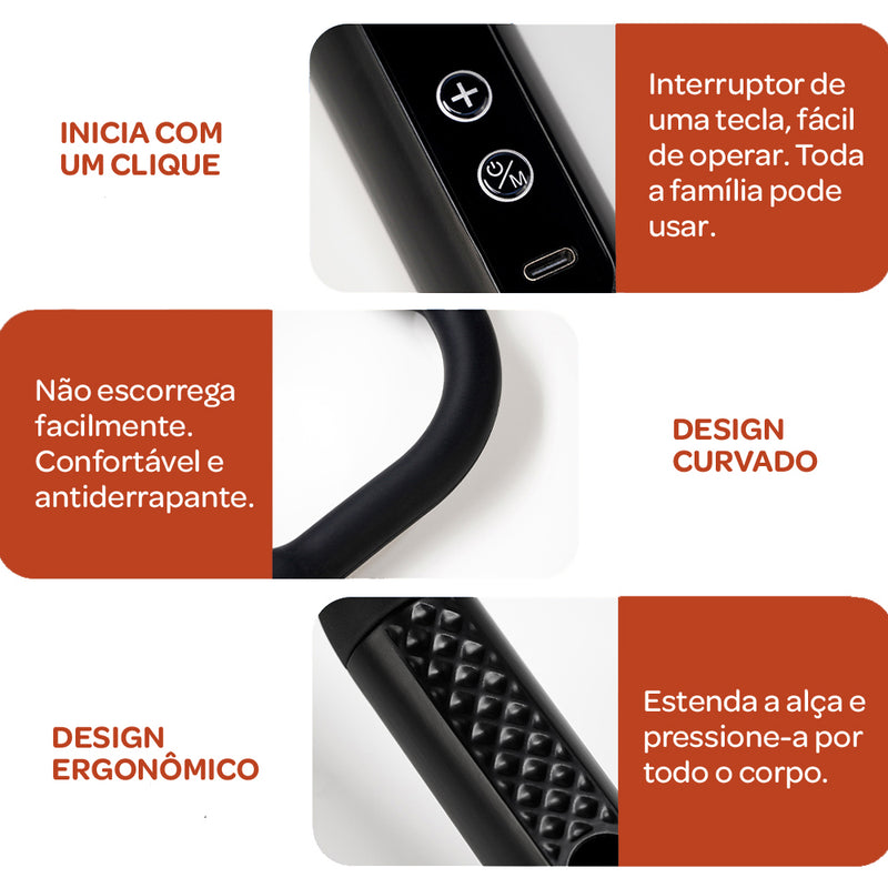 Pistola Massageadora Inteligente – Longo Alcance, 4 Pontas, Vibração Leve a Moderada para Relaxamento Corporal