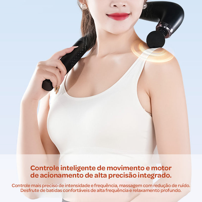 Pistola Massageadora Inteligente – Longo Alcance, 4 Pontas, Vibração Leve a Moderada para Relaxamento Corporal