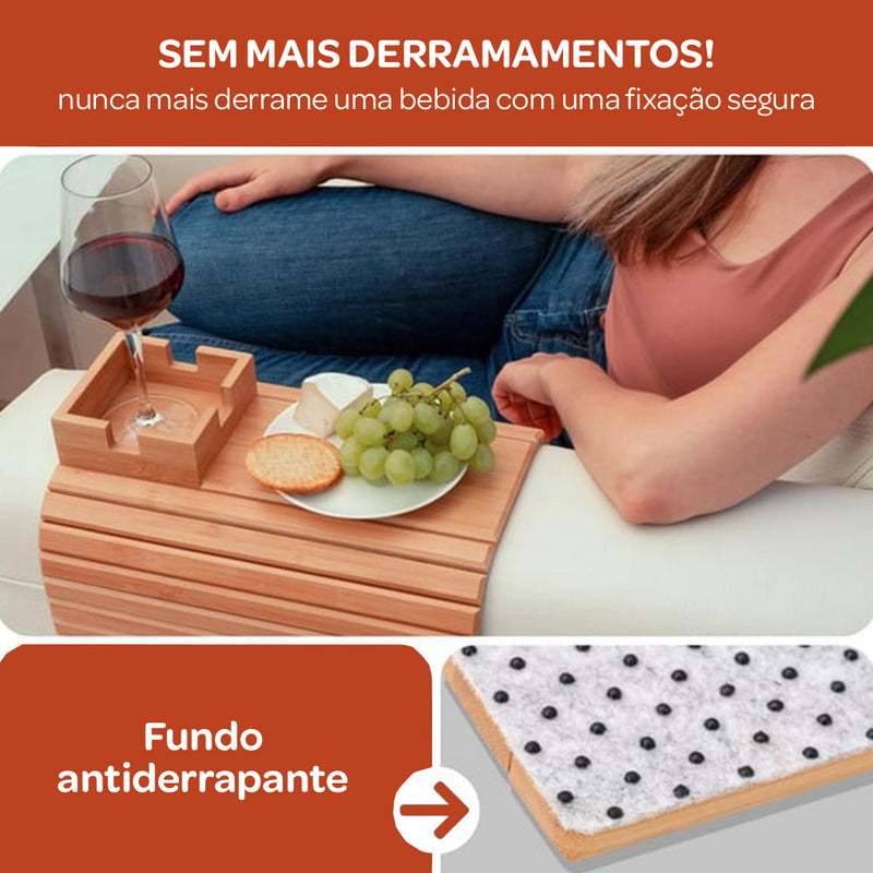 Bandeja de Sofá com Porta-Copos em Bambu – Praticidade e Estilo