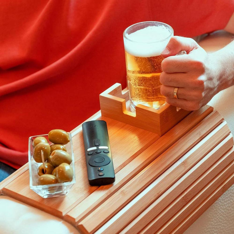 Bandeja de Sofá com Porta-Copos em Bambu – Praticidade e Estilo