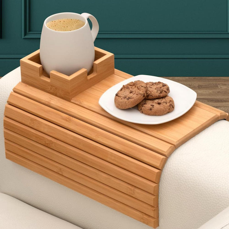 Bandeja de Sofá com Porta-Copos em Bambu – Praticidade e Estilo