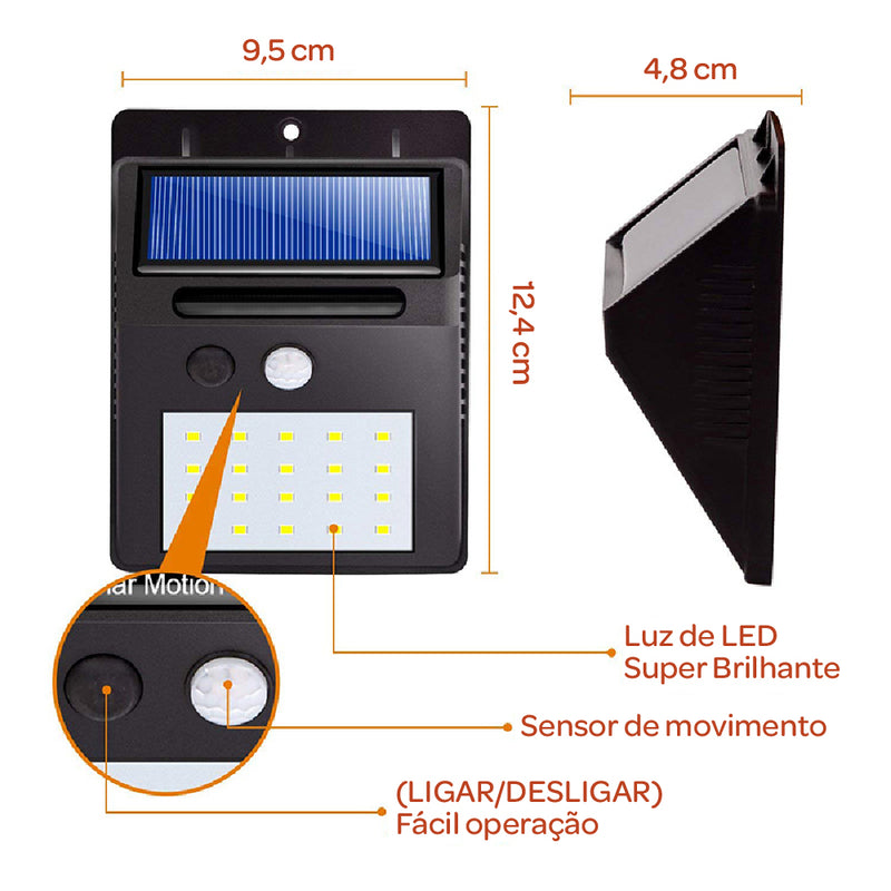 luminaria led sensor movimento tamanho